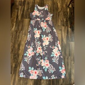 Floral Sleeveless Dress - Gray and Pink